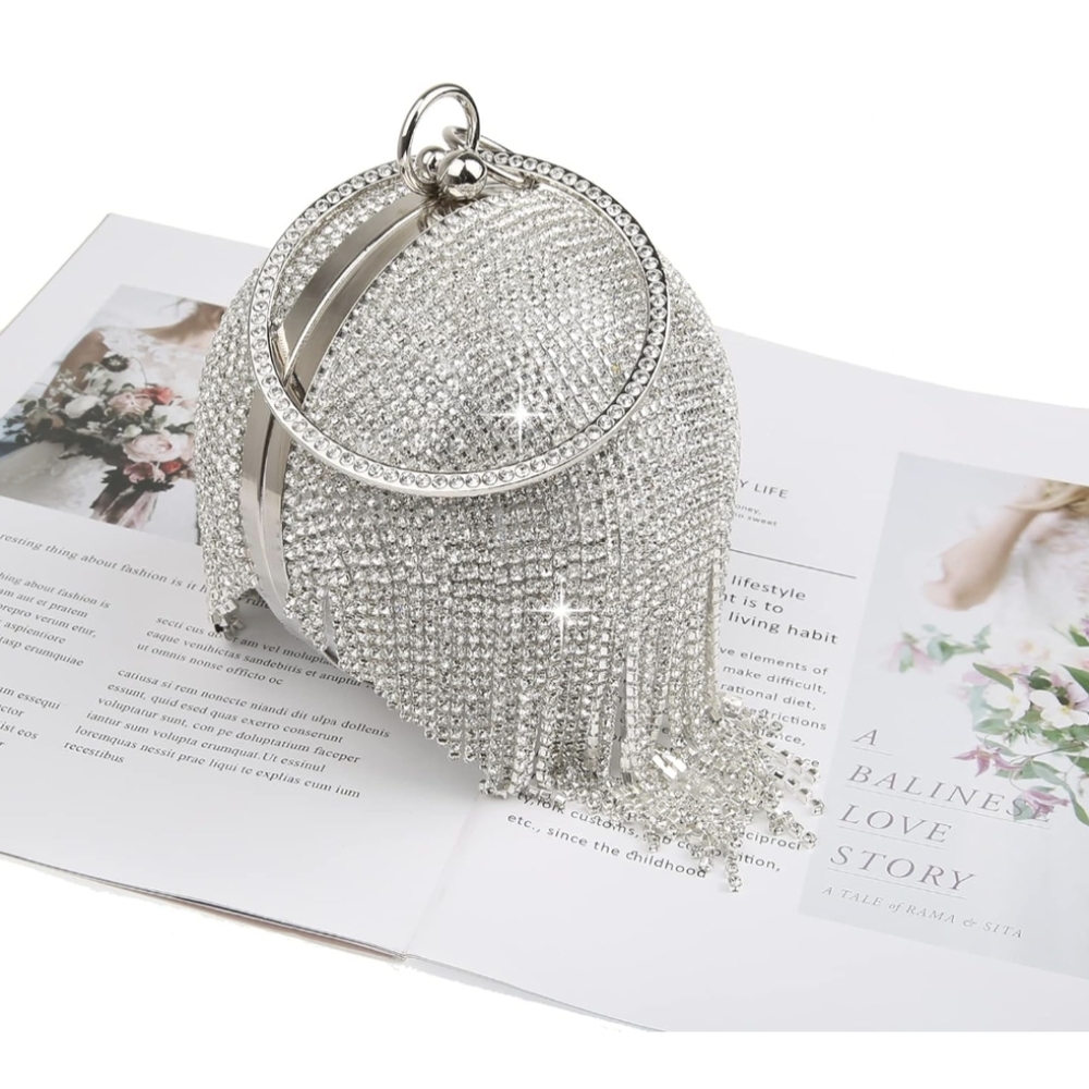 Rhinestone Round Tassel Clutch